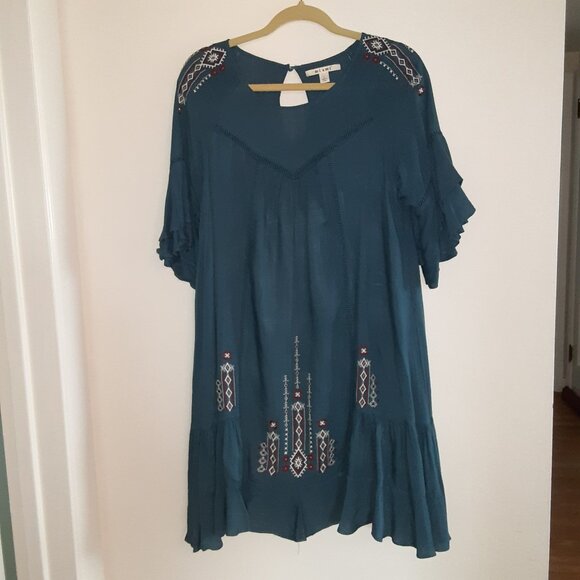MI AMI MIAMI LINED FLOWING EMBROIDERED DRESS SLATE BLUE SIZE LARGE - Picture 1 of 8